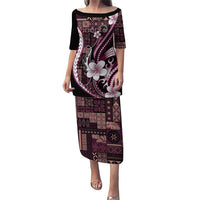 Samoa Siapo Tribal Pattern Family Matching Puletasi and Hawaiian Shirt Violet Polynesian Plumeria Tapa Motif LT9 Mom's Dress Violet - Polynesian Pride