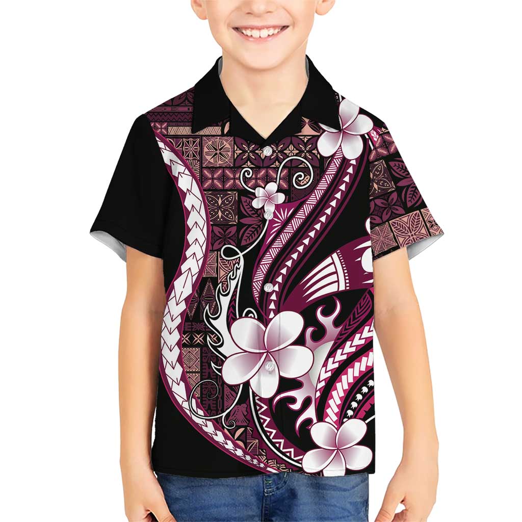 Samoa Siapo Tribal Pattern Family Matching Tank Maxi Dress and Hawaiian Shirt Violet Polynesian Plumeria Tapa Motif LT9 Son's Shirt Violet - Polynesian Pride