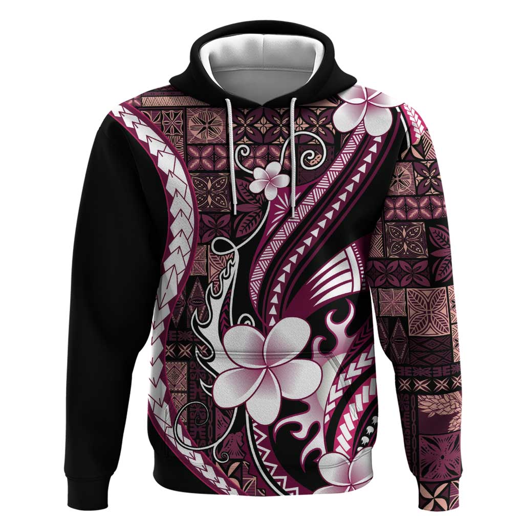Samoa Siapo Tribal Pattern Hoodie Violet Polynesian Plumeria Tapa Motif