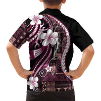 Samoa Siapo Tribal Pattern Kid Hawaiian Shirt Violet Polynesian Plumeria Tapa Motif