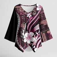Samoa Siapo Tribal Pattern Kimono Sleeve Blouse Violet Polynesian Plumeria Tapa Motif