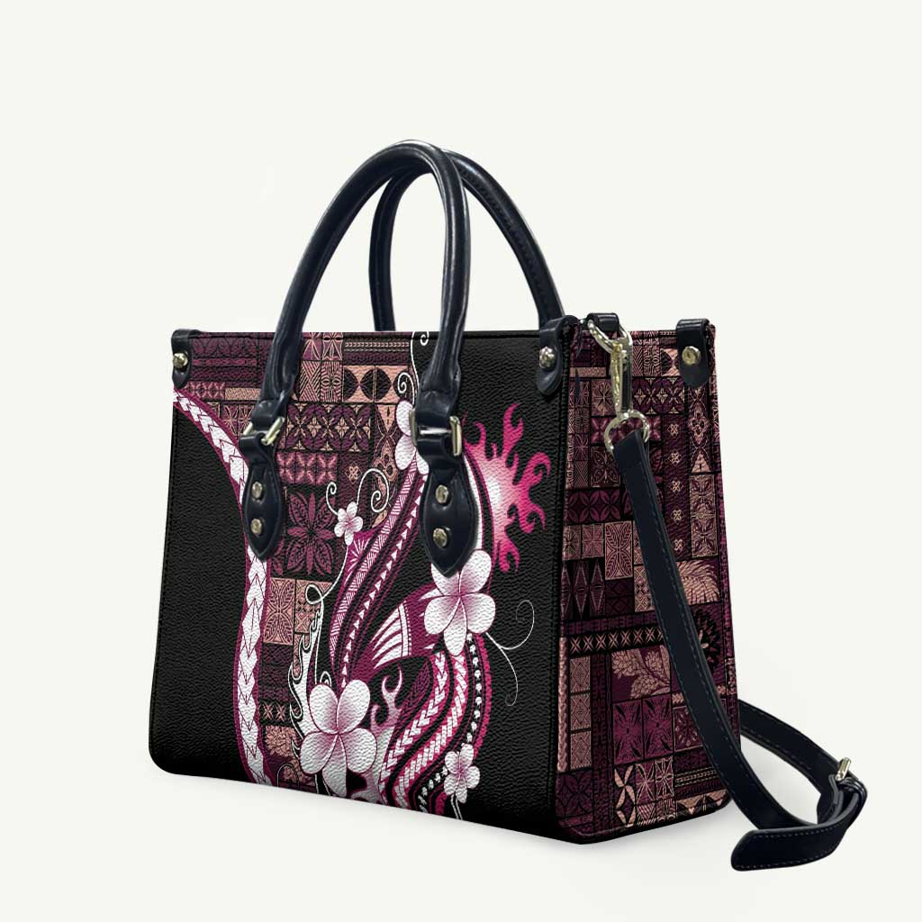 Samoa Siapo Tribal Pattern Leather Bag Violet Polynesian Plumeria Tapa Motif