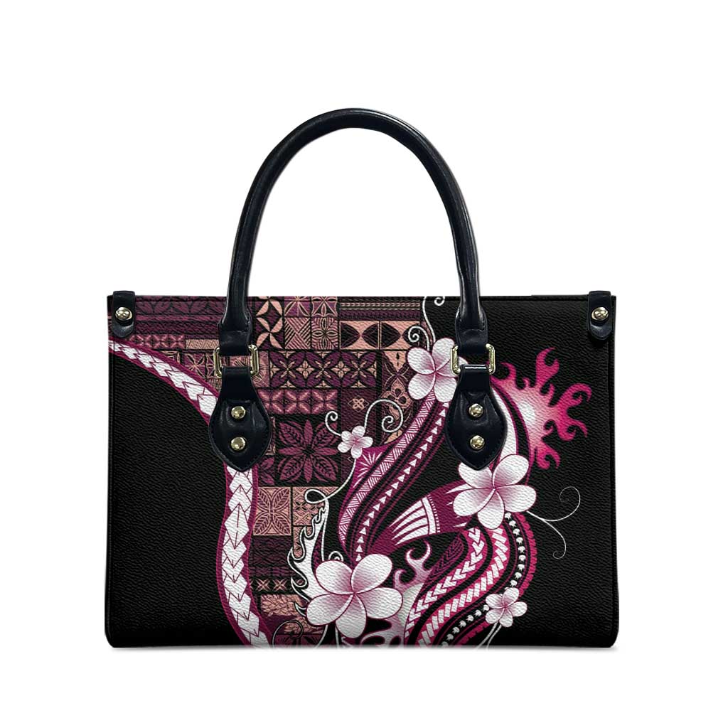 Samoa Siapo Tribal Pattern Leather Bag Violet Polynesian Plumeria Tapa Motif