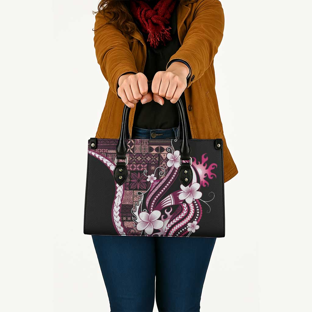 Samoa Siapo Tribal Pattern Leather Bag Violet Polynesian Plumeria Tapa Motif