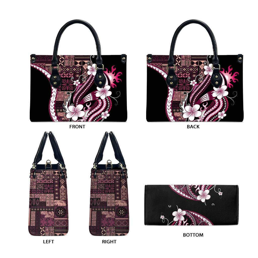 Samoa Siapo Tribal Pattern Leather Bag Violet Polynesian Plumeria Tapa Motif