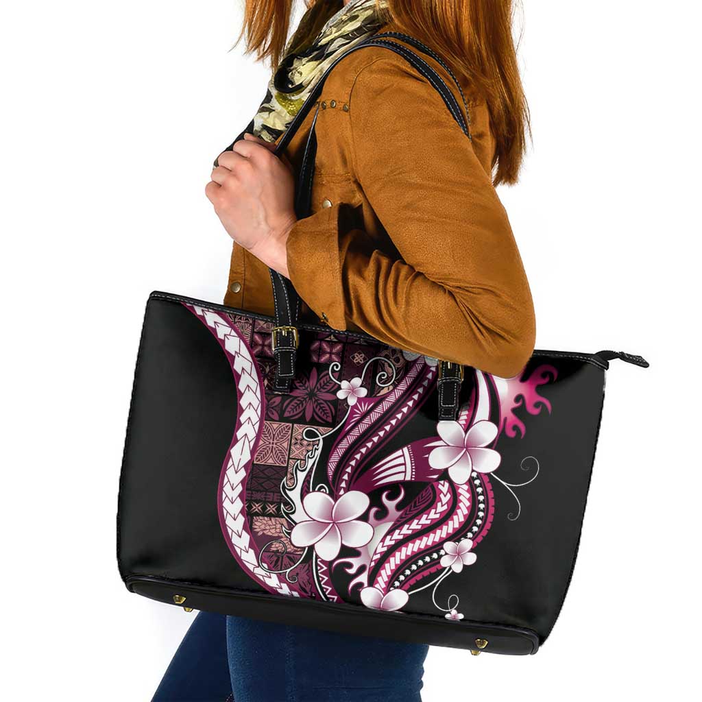 Samoa Siapo Tribal Pattern Leather Tote Bag Violet Polynesian Plumeria Tapa Motif
