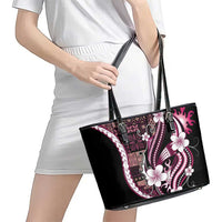 Samoa Siapo Tribal Pattern Leather Tote Bag Violet Polynesian Plumeria Tapa Motif