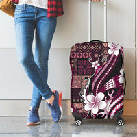 Samoa Siapo Tribal Pattern Luggage Cover Violet Polynesian Plumeria Tapa Motif