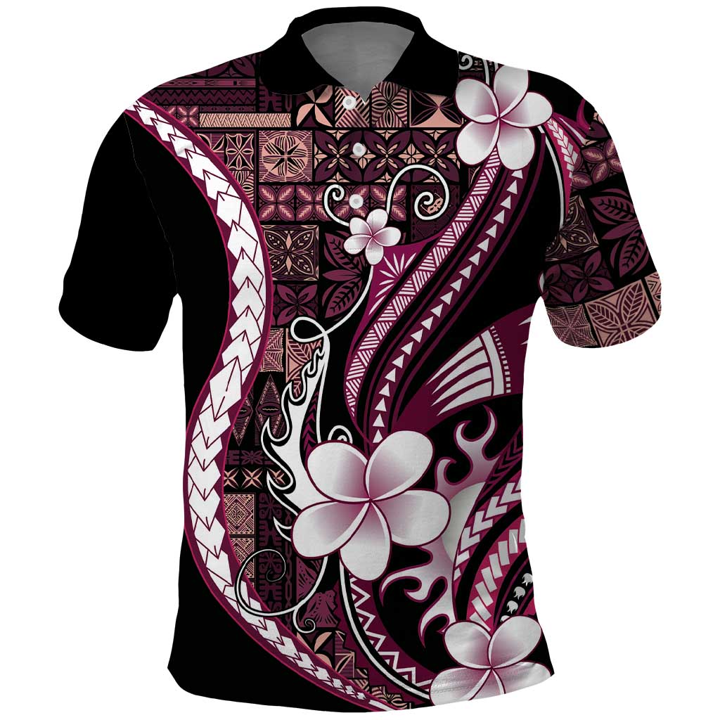 Samoa Siapo Tribal Pattern Polo Shirt Violet Polynesian Plumeria Tapa Motif LT9 Violet - Polynesian Pride