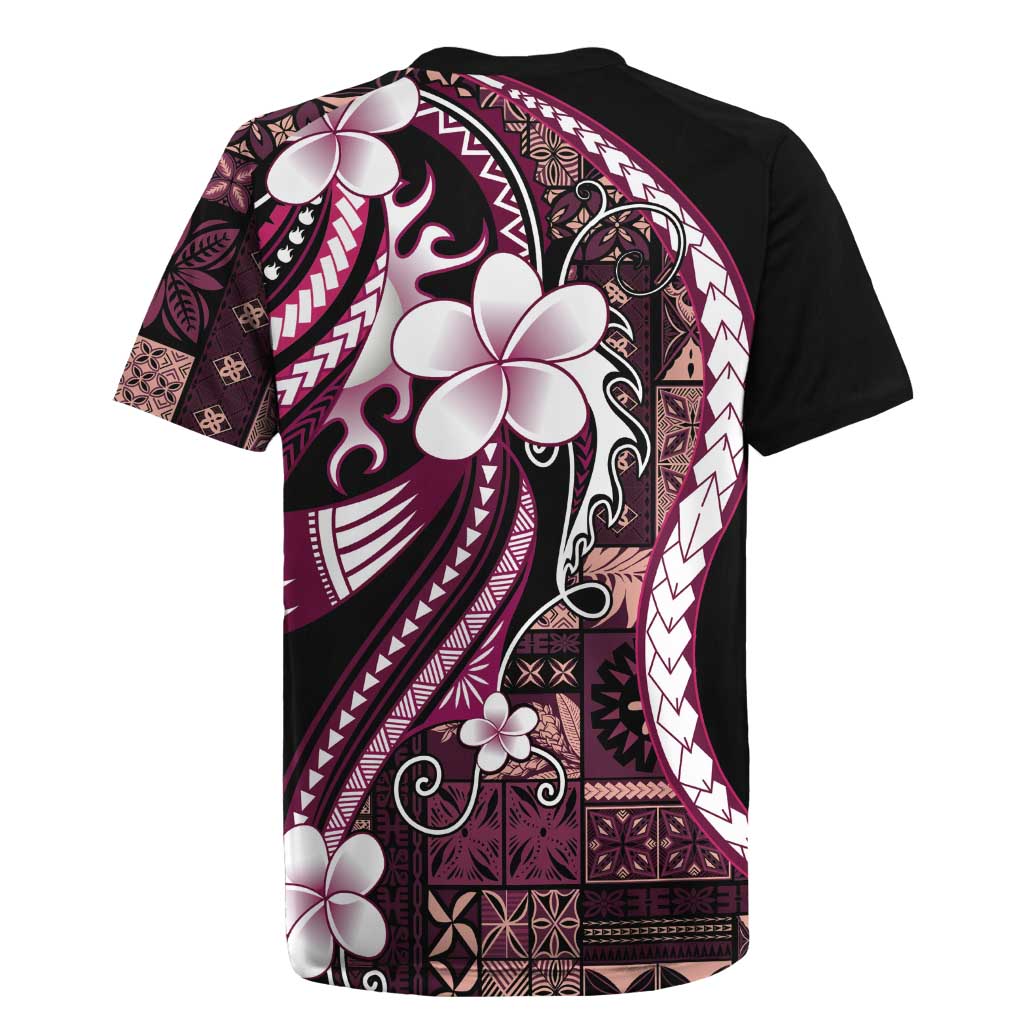 Samoa Siapo Tribal Pattern Rugby Jersey Violet Polynesian Plumeria Tapa Motif