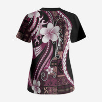 Samoa Siapo Tribal Pattern Scrub Top Violet Polynesian Plumeria Tapa Motif