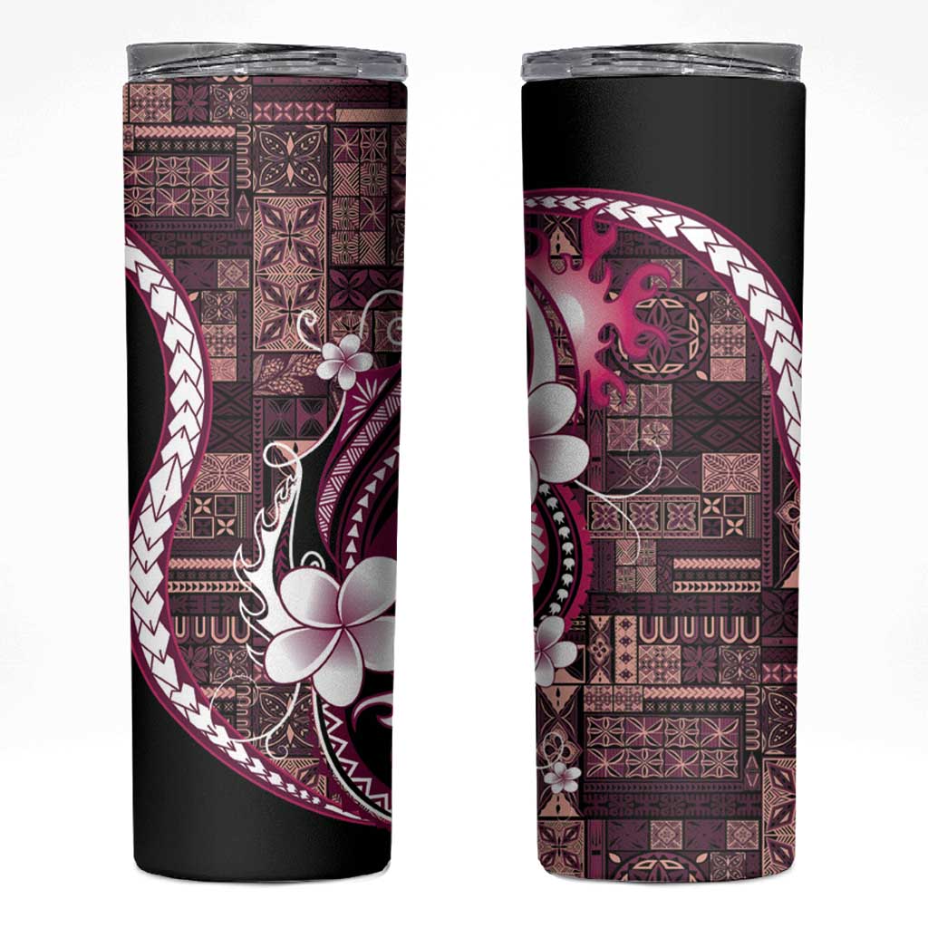 Samoa Siapo Tribal Pattern Skinny Tumbler Violet Polynesian Plumeria Tapa Motif
