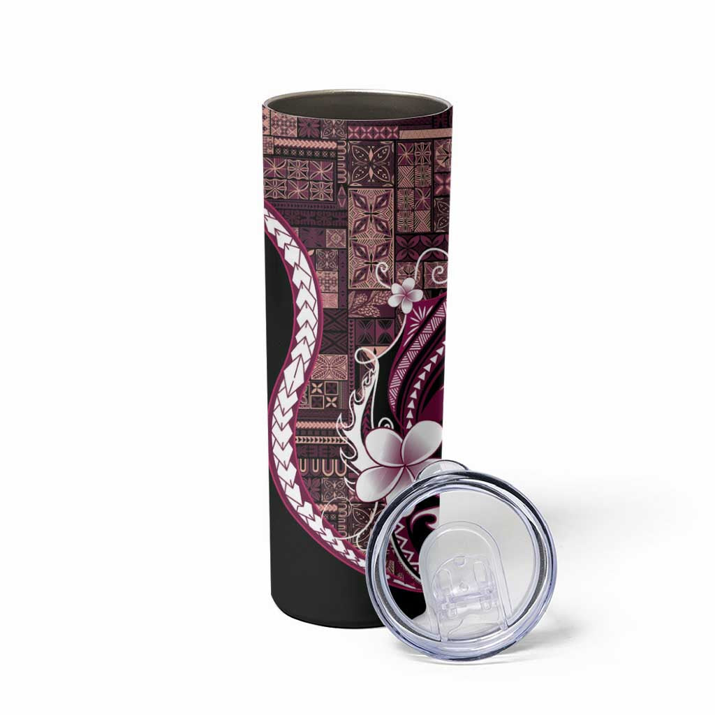 Samoa Siapo Tribal Pattern Skinny Tumbler Violet Polynesian Plumeria Tapa Motif
