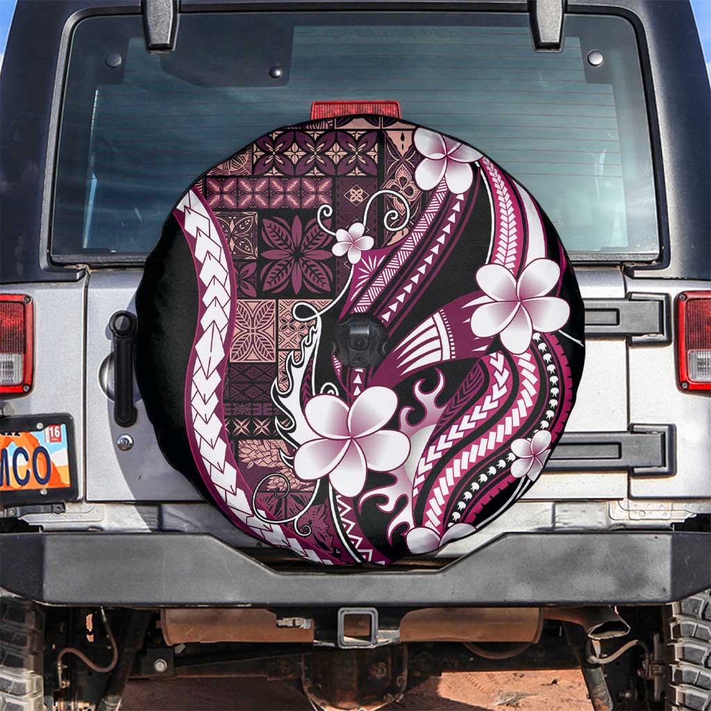 Samoa Siapo Tribal Pattern Spare Tire Cover Violet Polynesian Plumeria Tapa Motif
