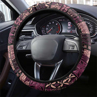 Samoa Siapo Tribal Pattern Steering Wheel Cover Violet Polynesian Plumeria Tapa Motif