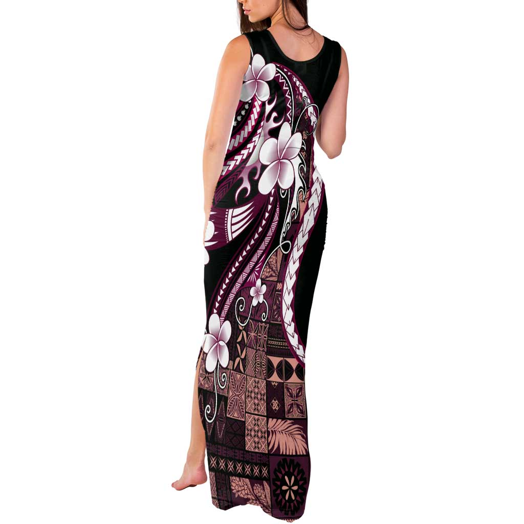 Samoa Siapo Tribal Pattern Tank Maxi Dress Violet Polynesian Plumeria Tapa Motif