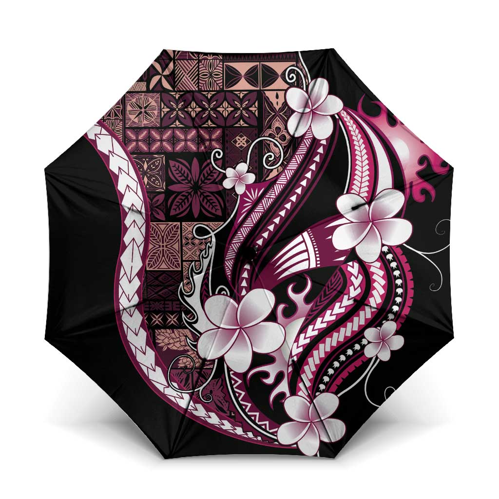 Samoa Siapo Tribal Pattern Umbrella Violet Polynesian Plumeria Tapa Motif