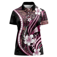 Samoa Siapo Tribal Pattern Women Polo Shirt Violet Polynesian Plumeria Tapa Motif