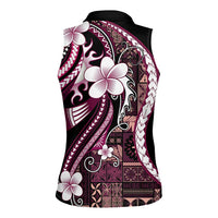 Samoa Siapo Tribal Pattern Women Sleeveless Polo Shirt Violet Polynesian Plumeria Tapa Motif LT9 - Polynesian Pride