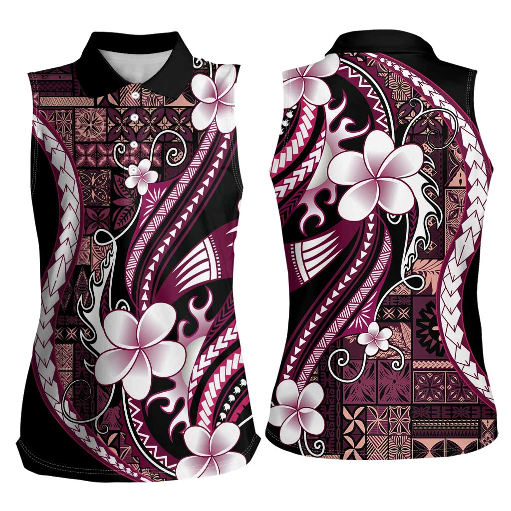 Samoa Siapo Tribal Pattern Women Sleeveless Polo Shirt Violet Polynesian Plumeria Tapa Motif LT9 - Polynesian Pride
