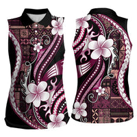 Samoa Siapo Tribal Pattern Women Sleeveless Polo Shirt Violet Polynesian Plumeria Tapa Motif LT9 - Polynesian Pride