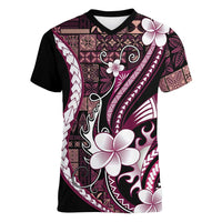 Samoa Siapo Tribal Pattern Women V-Neck T-Shirt Violet Polynesian Plumeria Tapa Motif LT9 Female Violet - Polynesian Pride