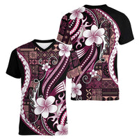 Samoa Siapo Tribal Pattern Women V-Neck T-Shirt Violet Polynesian Plumeria Tapa Motif LT9 - Polynesian Pride