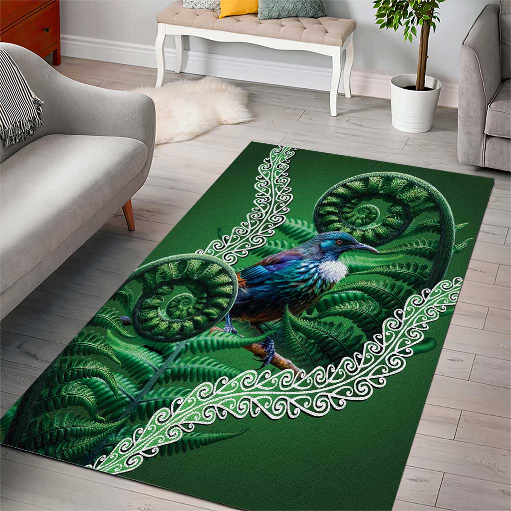 Tui Bird Koru Silver Fern Aotearoa Area Rug