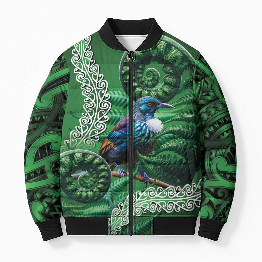 Tui Bird Koru Silver Fern Aotearoa Bomber Puffer Jacket
