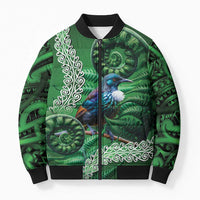 Tui Bird Koru Silver Fern Aotearoa Bomber Puffer Jacket