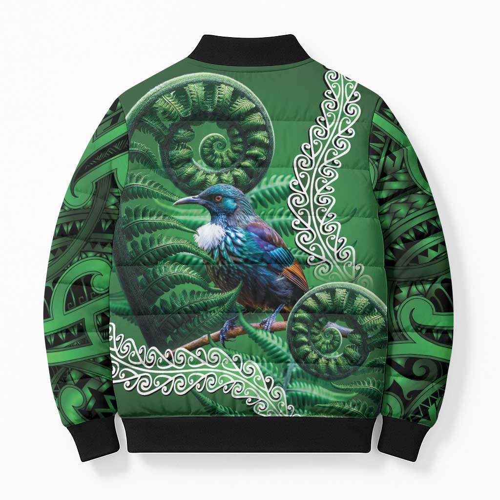 Tui Bird Koru Silver Fern Aotearoa Bomber Puffer Jacket