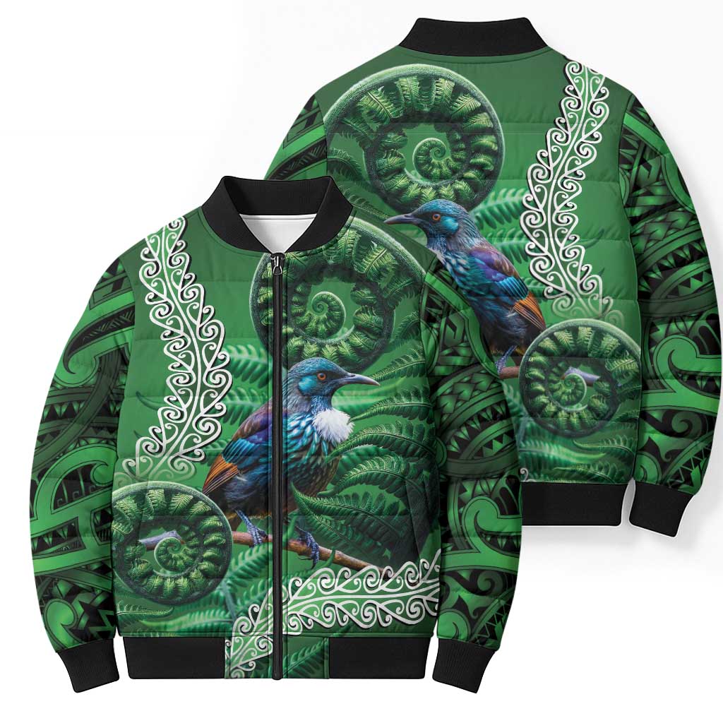 Tui Bird Koru Silver Fern Aotearoa Bomber Puffer Jacket