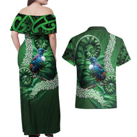 Tui Bird Koru Silver Fern Aotearoa Couples Matching Off Shoulder Maxi Dress and Hawaiian Shirt LT9 - Polynesian Pride