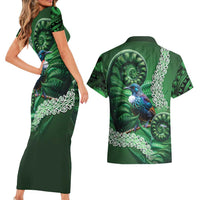 Tui Bird Koru Silver Fern Aotearoa Couples Matching Short Sleeve Bodycon Dress and Hawaiian Shirt LT9 - Polynesian Pride