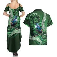 Tui Bird Koru Silver Fern Aotearoa Couples Matching Summer Maxi Dress and Hawaiian Shirt LT9 - Polynesian Pride