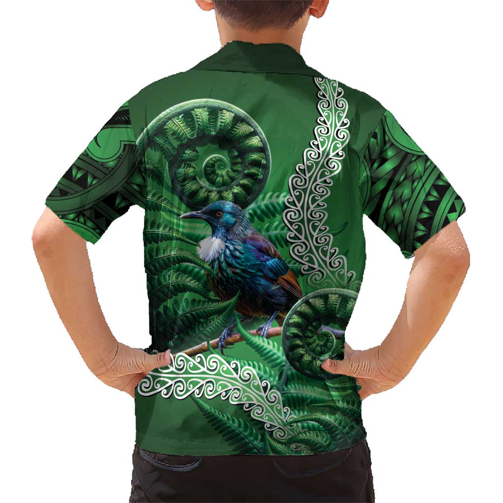 Tui Bird Koru Silver Fern Aotearoa Family Matching Off Shoulder Short Dress and Hawaiian Shirt
