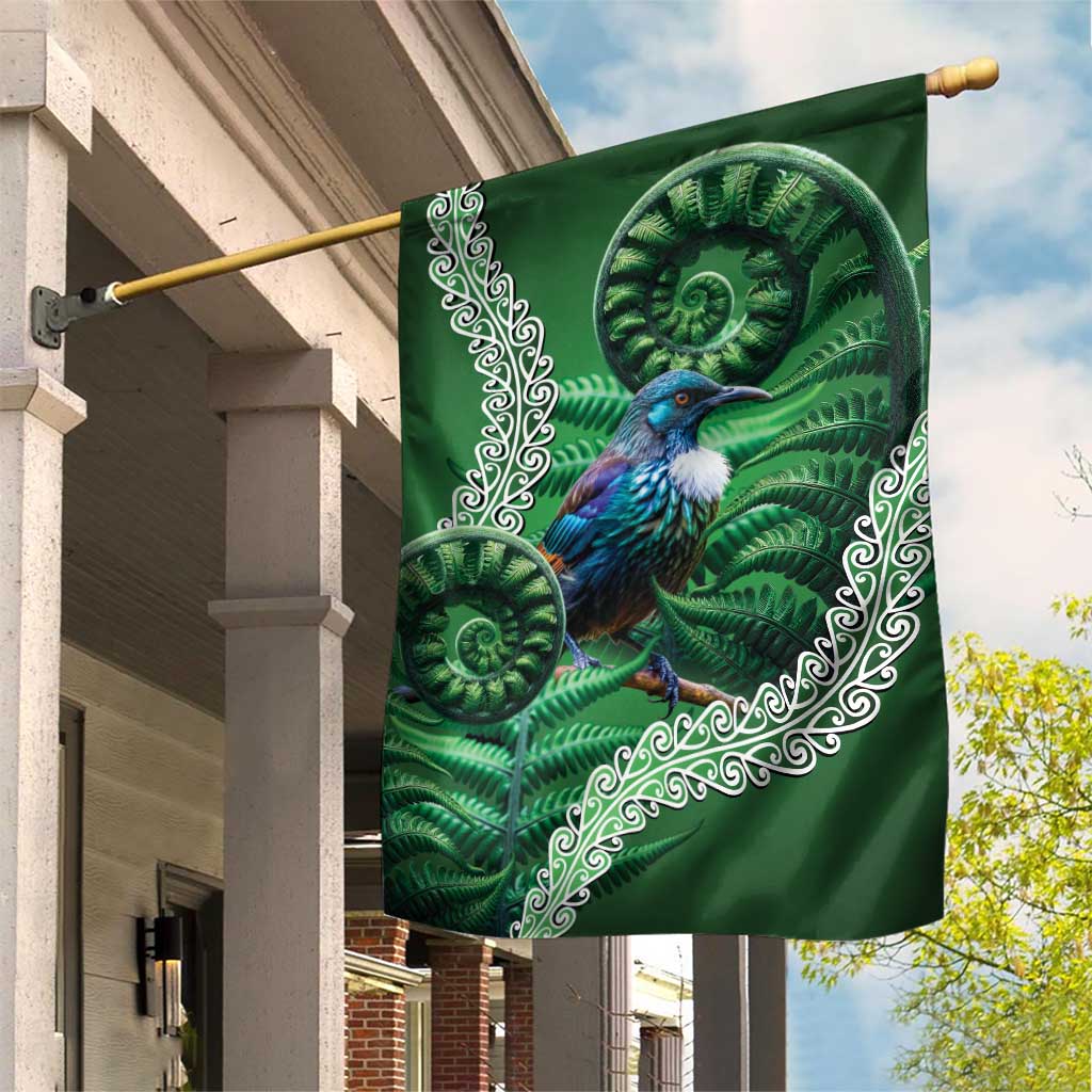 Tui Bird Koru Silver Fern Aotearoa Garden Flag LT9 House Flag Green - Polynesian Pride