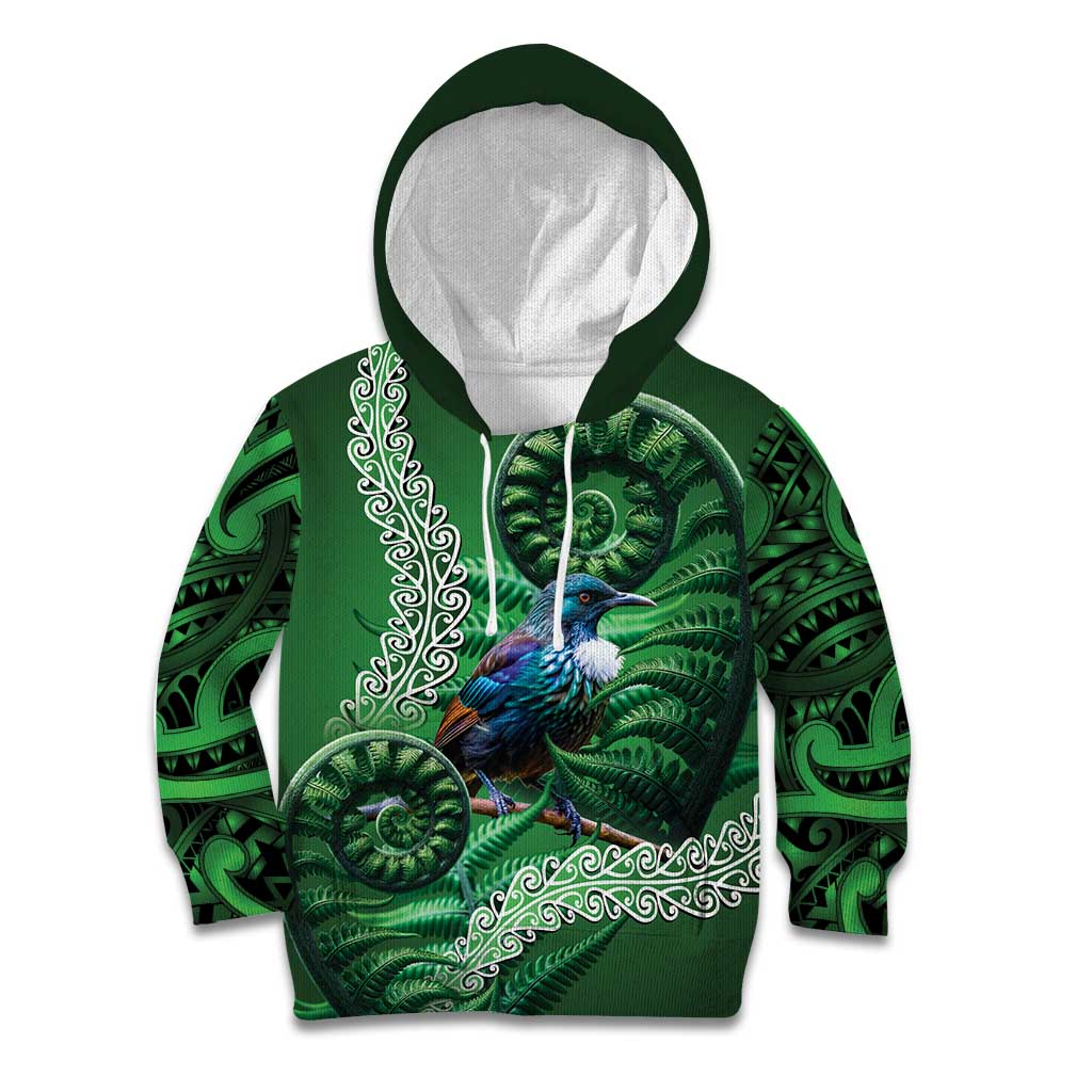 Tui Bird Koru Silver Fern Aotearoa Kid Hoodie LT9 Hoodie Green - Polynesian Pride