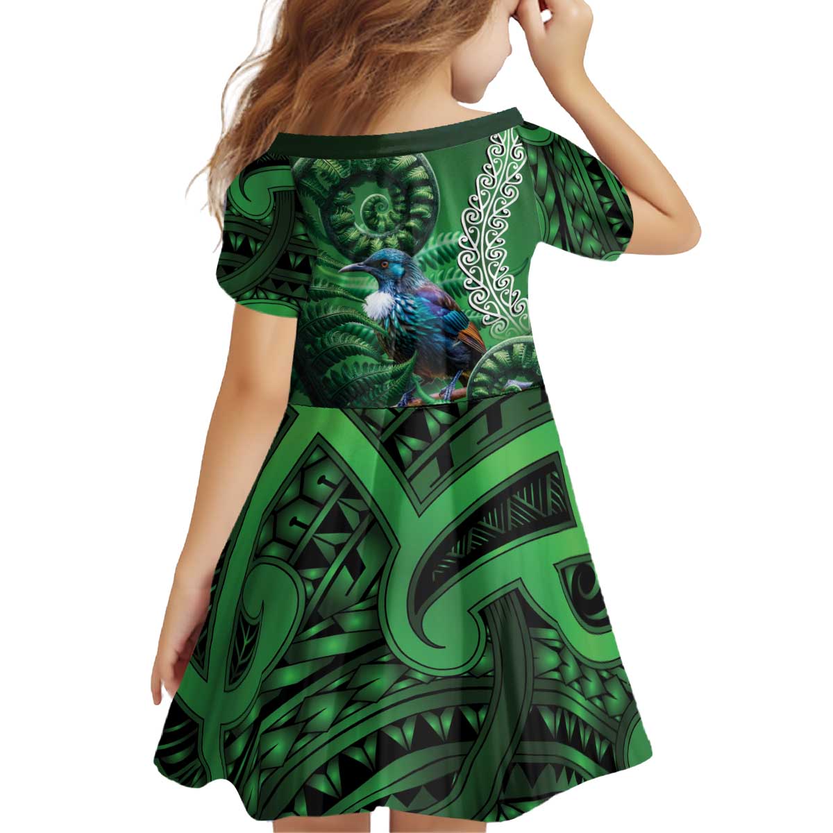 Tui Bird Koru Silver Fern Aotearoa Kid Short Sleeve Dress