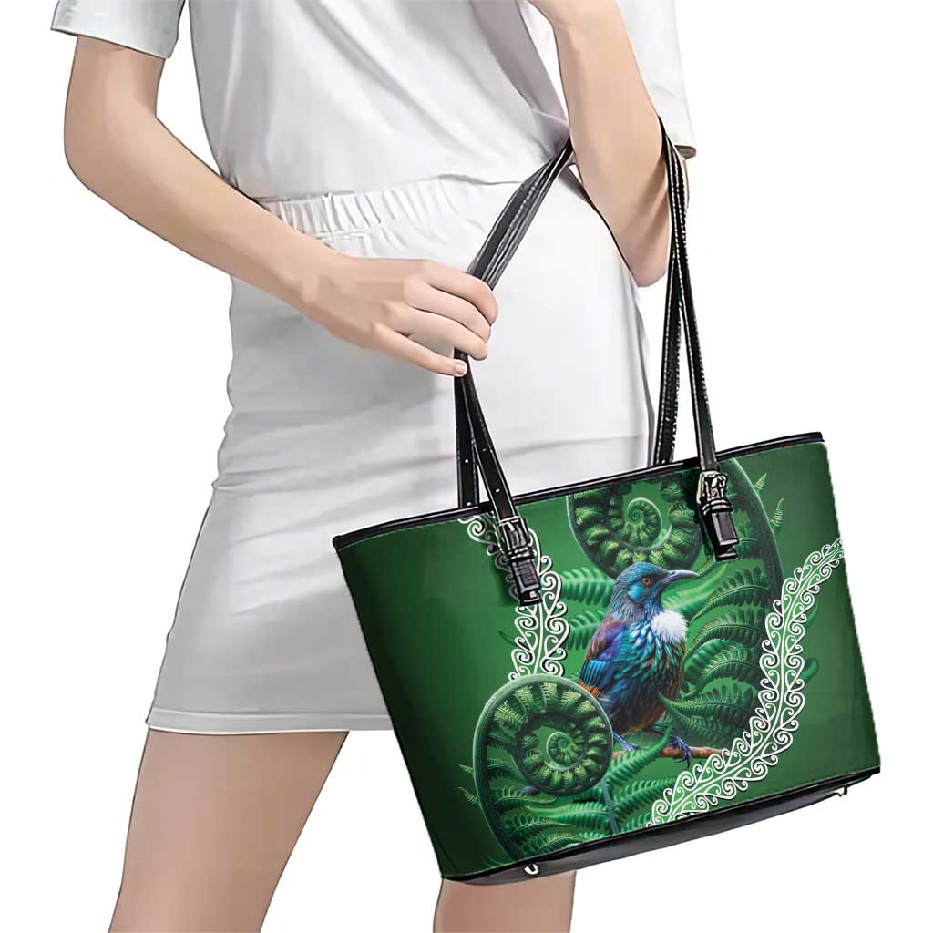 Tui Bird Koru Silver Fern Aotearoa Leather Tote Bag