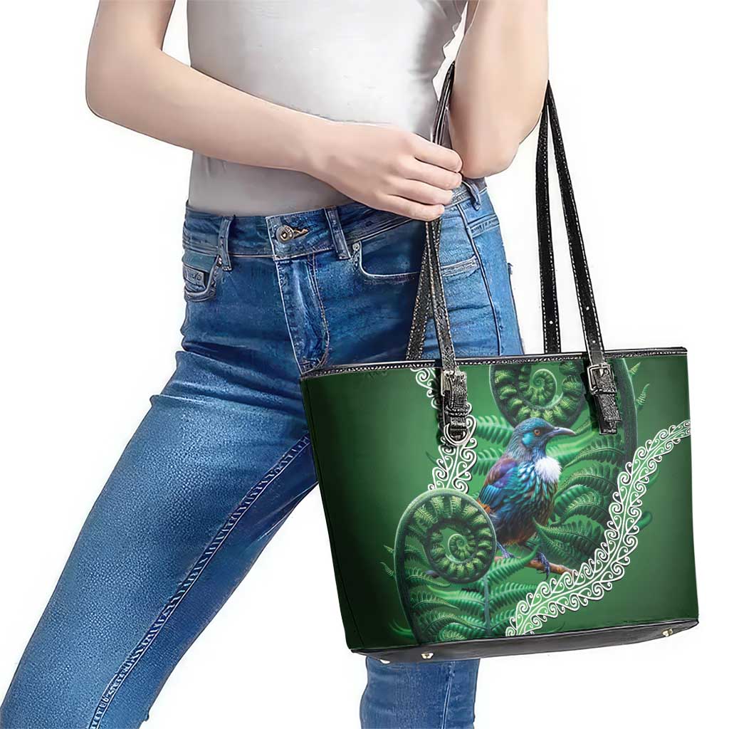 Tui Bird Koru Silver Fern Aotearoa Leather Tote Bag