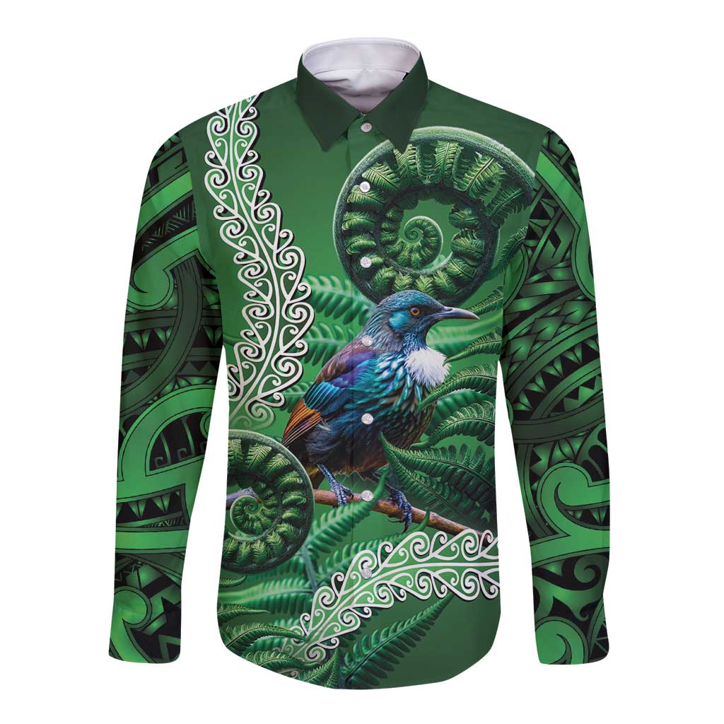Tui Bird Koru Silver Fern Aotearoa Long Sleeve Button Shirt