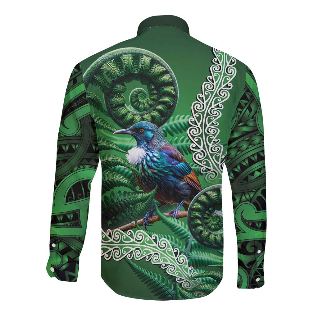Tui Bird Koru Silver Fern Aotearoa Long Sleeve Button Shirt