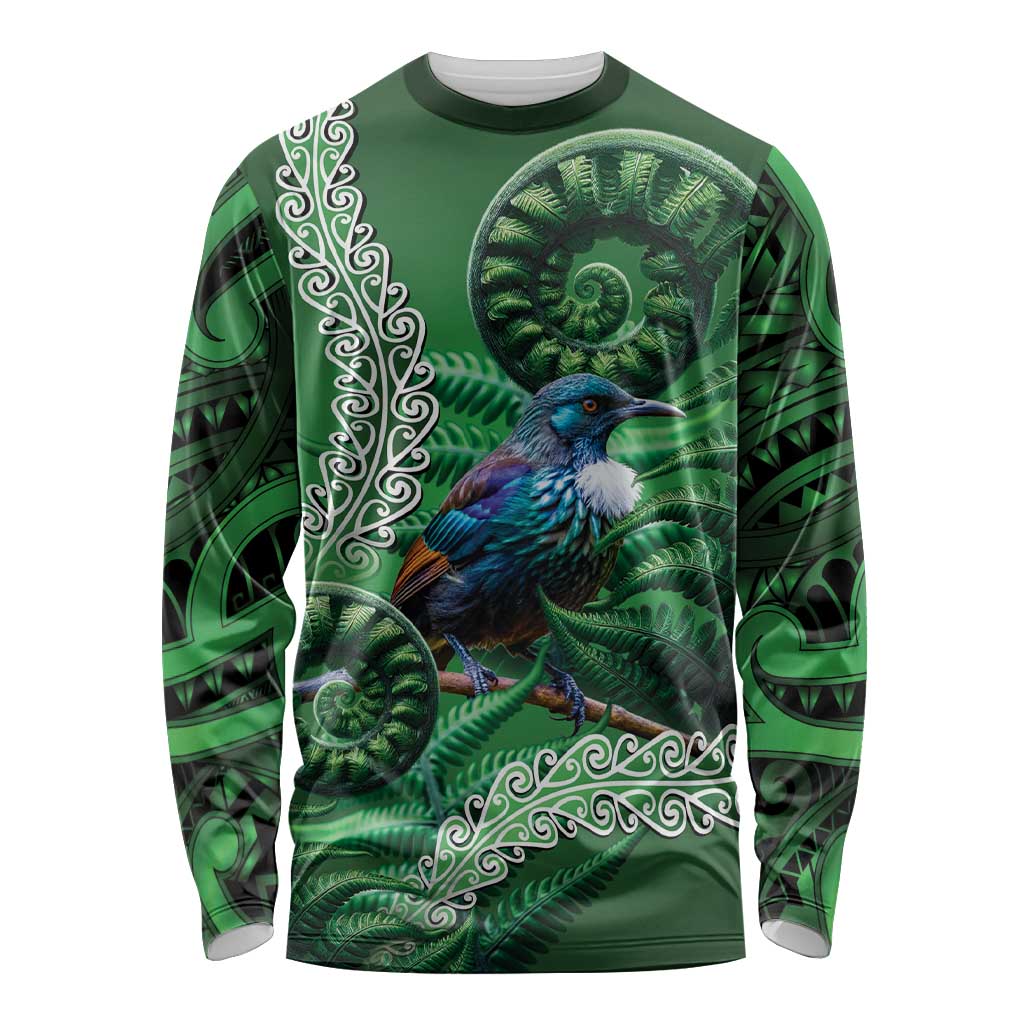 Tui Bird Koru Silver Fern Aotearoa Long Sleeve Shirt LT9 Unisex Green - Polynesian Pride