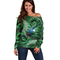 Tui Bird Koru Silver Fern Aotearoa Off Shoulder Sweater