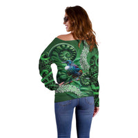 Tui Bird Koru Silver Fern Aotearoa Off Shoulder Sweater