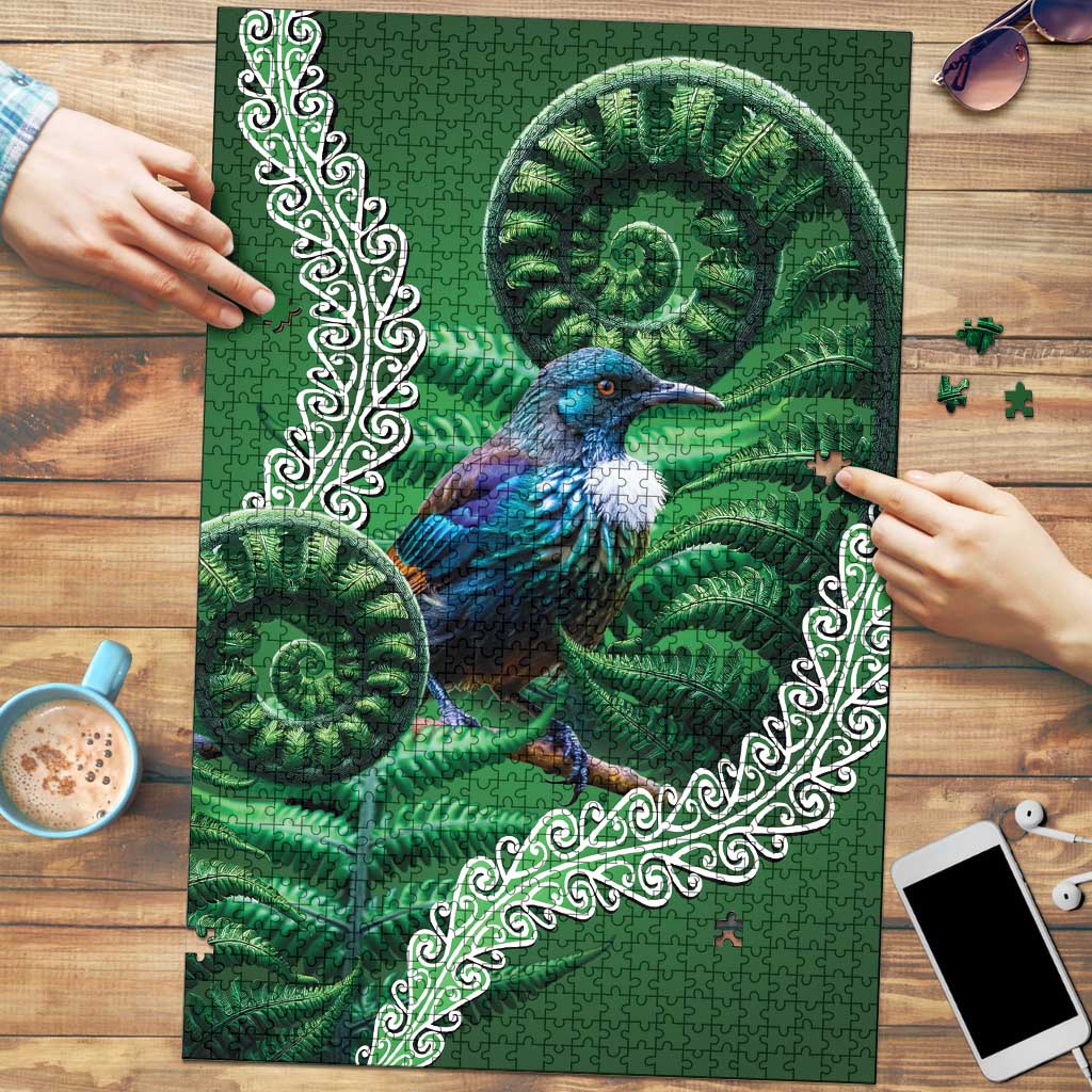 Tui Bird Koru Silver Fern Aotearoa Puzzle LT9 Green - Polynesian Pride