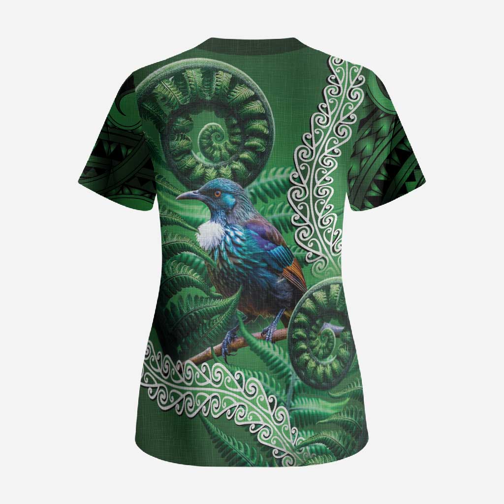Tui Bird Koru Silver Fern Aotearoa Scrub Top LT9 - Polynesian Pride