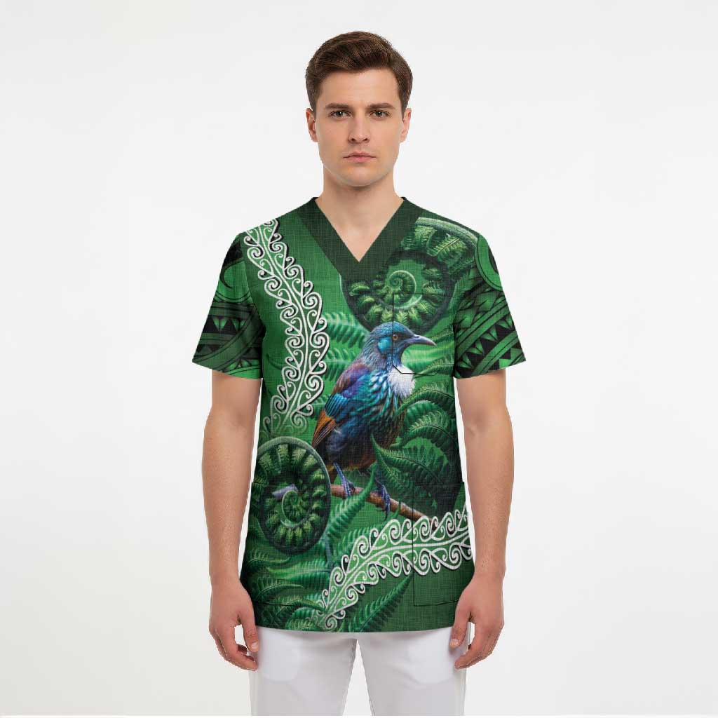 Tui Bird Koru Silver Fern Aotearoa Scrub Top LT9 - Polynesian Pride