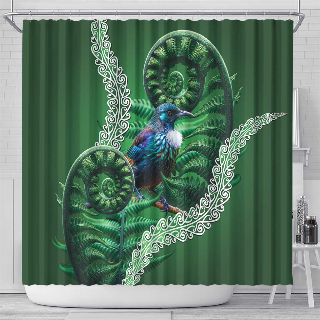 Tui Bird Koru Silver Fern Aotearoa Shower Curtain